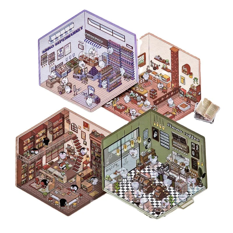 2024 Trend Products Cute Stationery Supplies 3d Effect Make a Shop Sticker Scene Diy Scrapbooking Supplies Art Craft