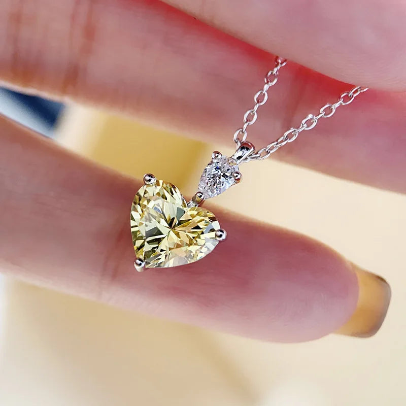 CAOSHI Naked Diamond Pure Yellow White Heart Lovely Pendant Necklace Women Lady Wholesale Hot Plain CZ Sweet Heart Necklaces