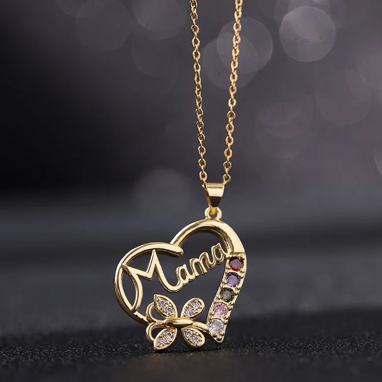 2023 New Mother's Day Necklace Heart Charm Color Zircon MAMA Necklace Jewelry Gift for Mother