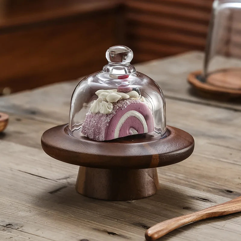 Glass Iron Frame Asian Zen Mini High-Legged Color Enamel Eco-Friendly Cake Plate Dome Display Stand for Hotel Dessert Shop