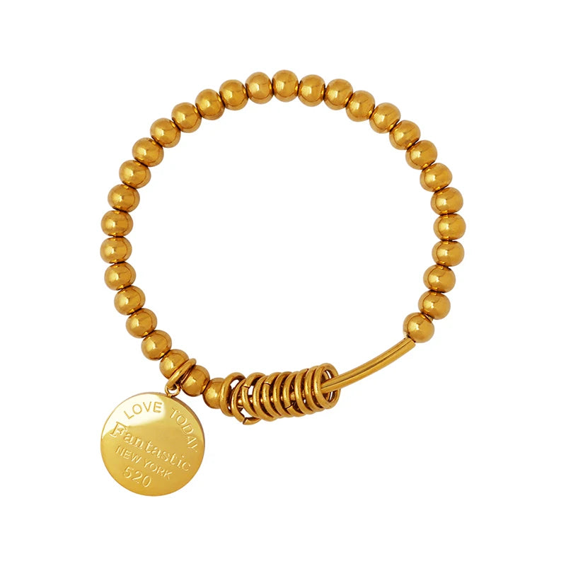 Hot Selling Customized Size Fashion Trends Stainless Steel Pendant Bracelet Brand Steel Ball Elastic Bracelet