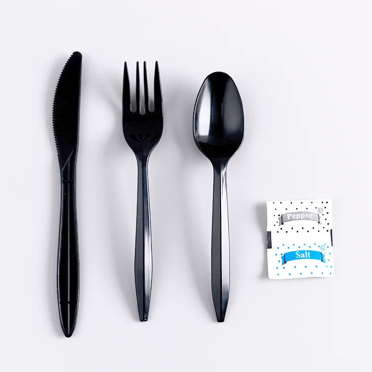 250 Plastic Cutlery Packets - Knife Fork Spoon Napkin Salt Pepper Sets White Individually Wrapped Cutlery Kits