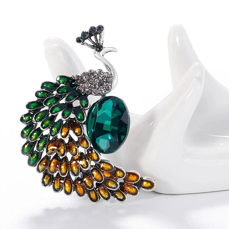 Factory Direct Luxury Rhinestone Animal Peacock Brooch Pins Wholesale Alloy Pearl Crystal Brooches Pin for Women Gift