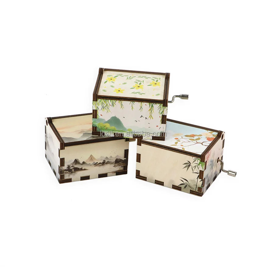 Factory Direct Custom Wholesale Hand Crank Wooden Music Box Polished Technique Holiday Gift