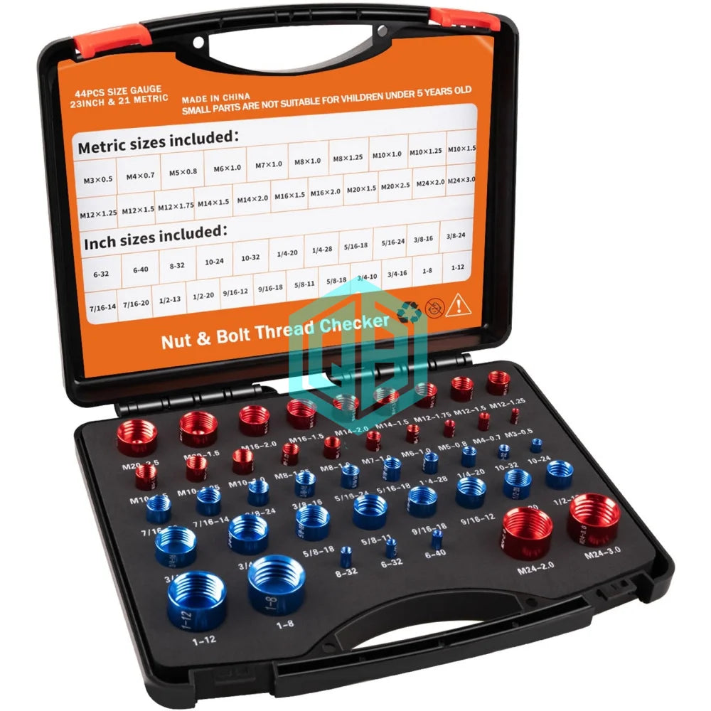 44-Piece Bolt Nut Checker Kit 23Inch 21Metric Sizes Thread Checker Gauge for Quick Auto Repair & Car Maintenance