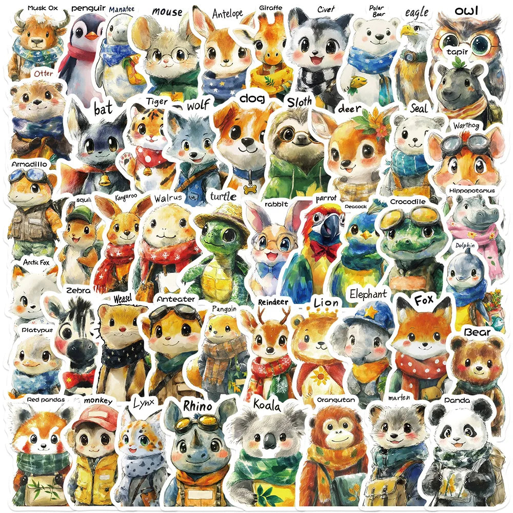 50Pcs Cute Animals Painting Graffiti Stickers for Kids Book Bottle Decor Children Educational Learning Sticker