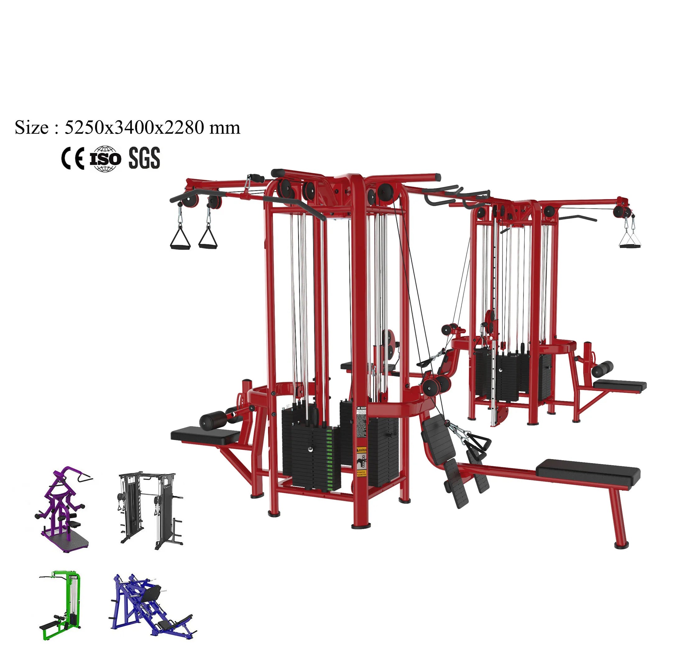 Indoor Commercial Multi Gym Fitness Equipment 8 Station Multi Jungle Multi Function Station Machine