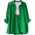 Casual Sleepwear Two Piece Set Pajamas for Women Turn-Down Collar Sleep Tops Suits With Shorts Gauze Cardigan Homewear Summer