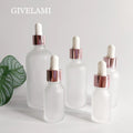 Wholesale 5ml 10ml 15ml 20ml 30ml 50ml 100ml Frosted Glass Herb Essential Oil Dropper Bottle With Rose Gold Lids