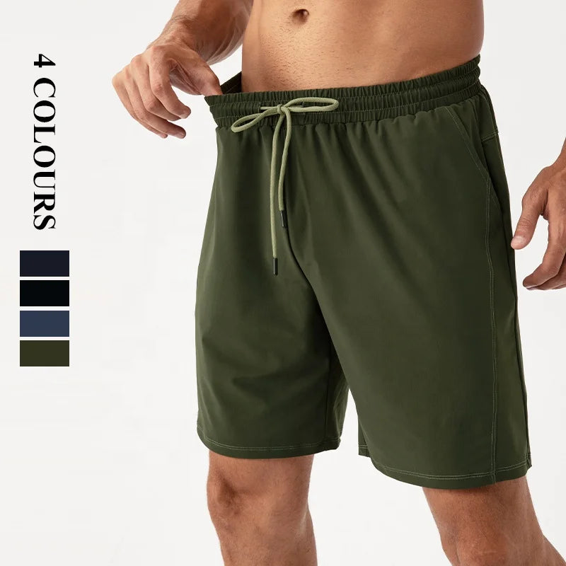 In Stock Quick-Drying Men's Sports Shorts Elastic Waist Pocket Breathable Spandex Solid Print Sizes XL XXL Casual Fitness Shorts