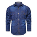 Autumn Men's Daily Casual Denim Jeans Top Cotton High Button-Up Collar Long Sleeve Slim Fit Breathable Slim Fit Jeans Shirt