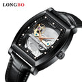 LONGBO Best Looking Original Watches for Men Leather Band Full Hollow Back Transparent Mechanical Watch Water Resistant