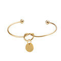 Personalized Engravable Open Cuff Bangle 18K PVD Gold Plated Stainless Steel Custom Open Knot Cuff Bracelets With Coin Charm