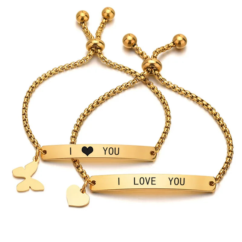 Fashional Handmade Simple Style Stainless Steel Rope Bracelet Gold Adjustable Bangle Girl Bracelets Plated Baby Name Bracelets