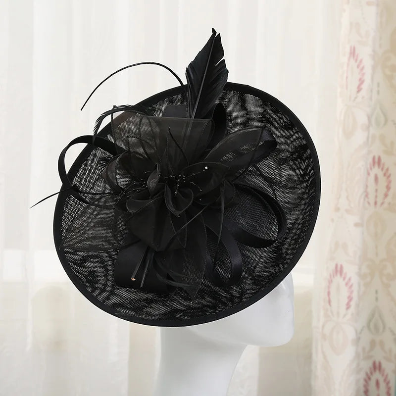 Ladies Fancy Ceremony Blue Black Red Green Big Hair Fascinators Formal Church Hat for Women Bride Headpiece Headbands Headdress