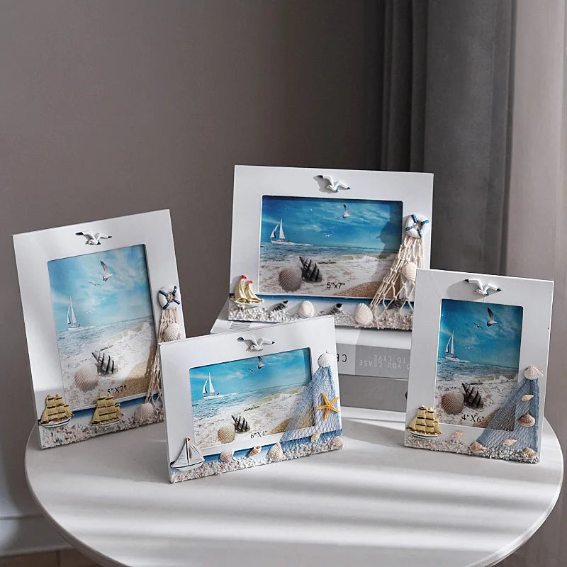 Handmade 6-inch Mediterranean Wooden Photo Frame HYH01 Summer Nautical Theme for Room Decoration Ornaments