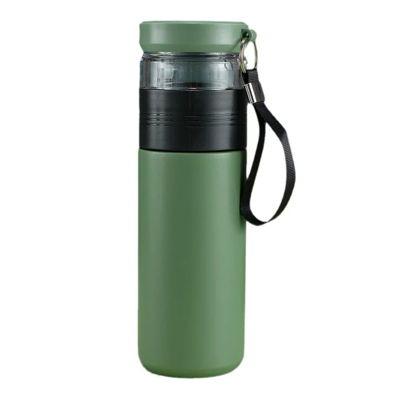 Hyri Classic Stainless Steel Travel Mug 500ML Novelty Multifunction Heat Preservation Tea-water Separation Lids Rope