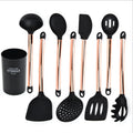 Stainless Steel Gold Handle 9 Pieces Silicone Cooking Utensils Kitchen Spoon Turner Set with Stand Holder