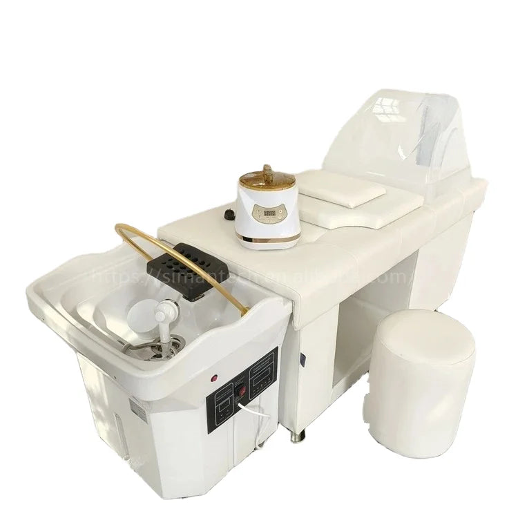 Hottest 60L Water Tank Hair Washing Table Head Therapy Portable Sink White Shampoo Massage Bed Steamer for Beauty Bed Spa