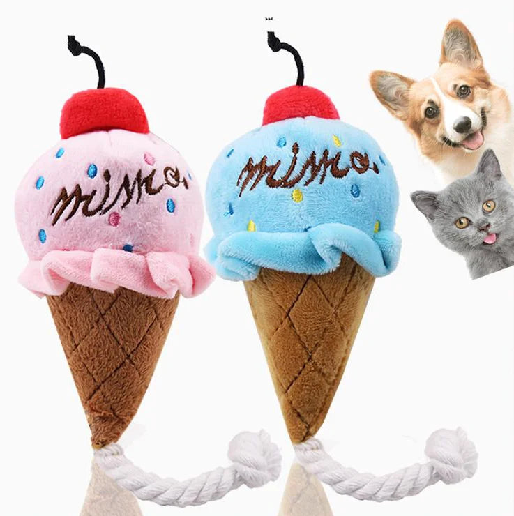 Hot Sale Ice Cream Plush Toys Supplies Phony Plush Toys Teasing Boring Cat Sound Pet Cat Dog Toys