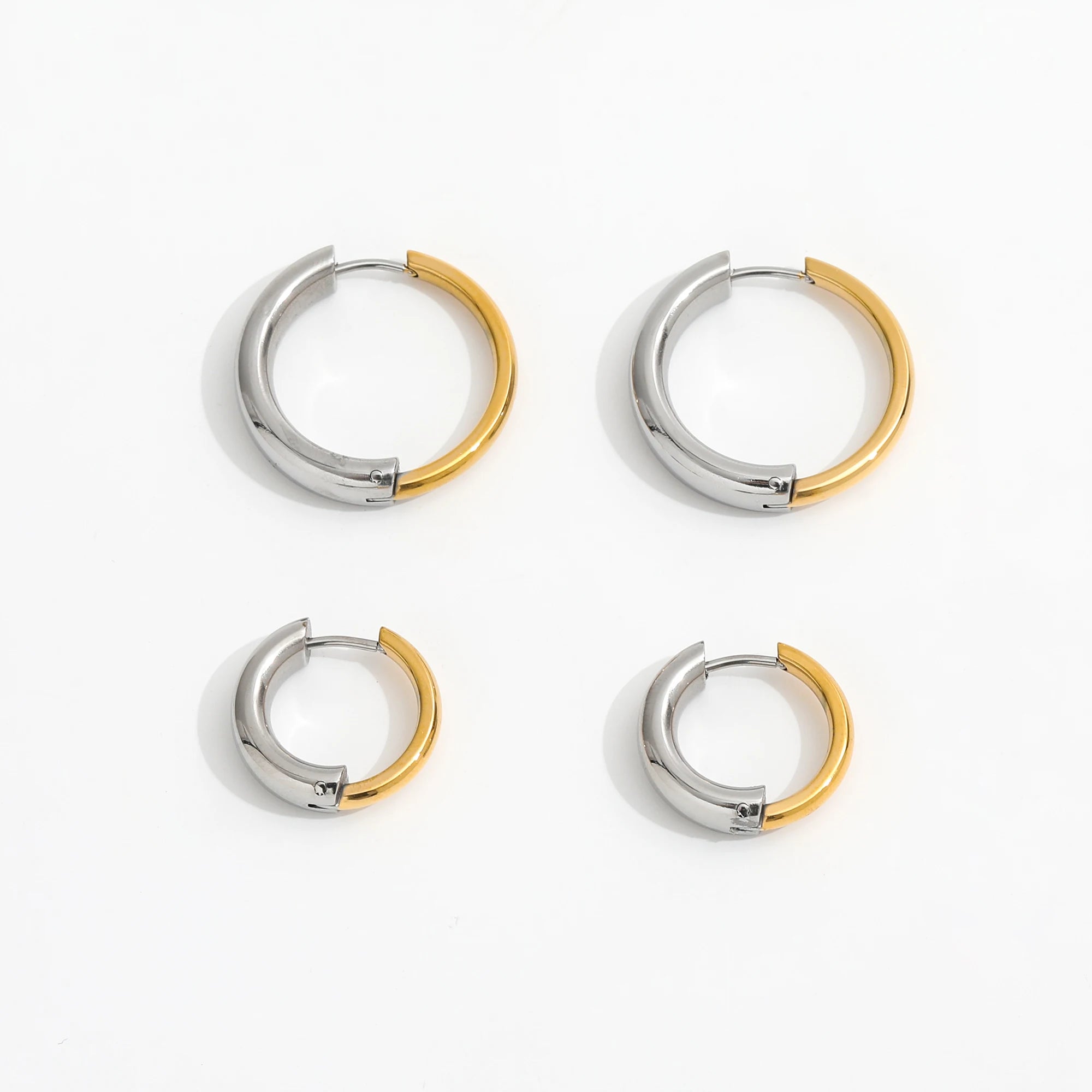 Trendy Earring 18K Gold Plated Two-tone Simple Huggie Hoop Earrings Stainless Steel Jewelry Wholesale