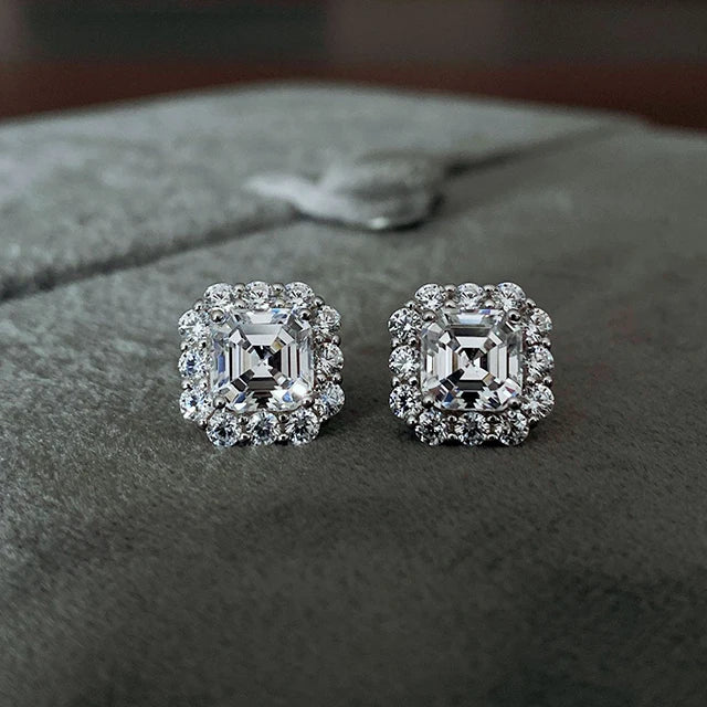 2021 Sterling Silver Square Shape Cubic Zircon Stud Earrings Exquisite Bling Diamond Women Earring Jewelry