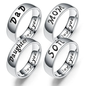 Wholesale Unisex Family Ring LOVE MOM SON DAUGHTER DAD Titanium Rings Fine Jewelry Rings for Men and Women