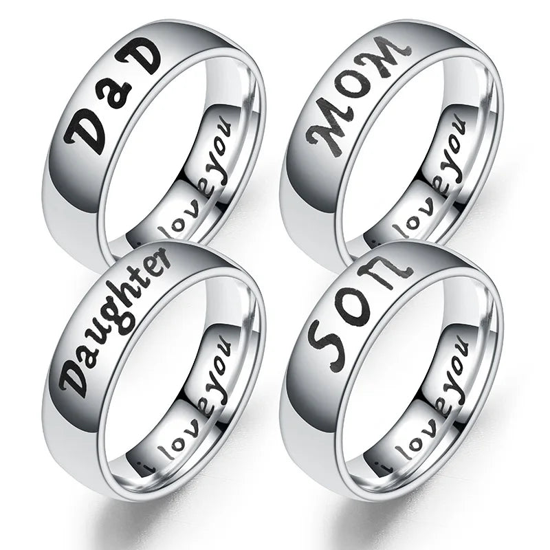 Wholesale Unisex Family Ring LOVE MOM SON DAUGHTER DAD Titanium Rings Fine Jewelry Rings for Men and Women