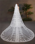 Luxury Soft Mesh Sequin Lace Ivory Long Veil Large Lace Cathedral Train Bridal Veil Embroidered Tulle Wedding Veil 4m*3m