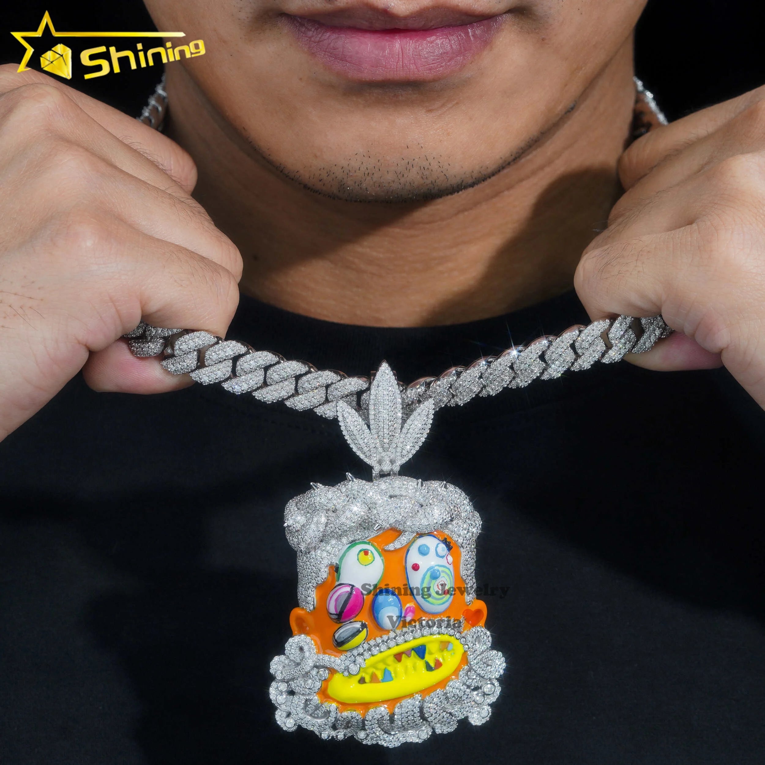 Custom3" Hip Hop Cartoon Funny Ghost Pendant 925 Silver Iced Out VVS Moissanite Diamond Character Necklace Rapper Pendant