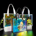 Laser Transparent Pvc Jelly Bag Gift Bag with Shinning TPU Leather Handle