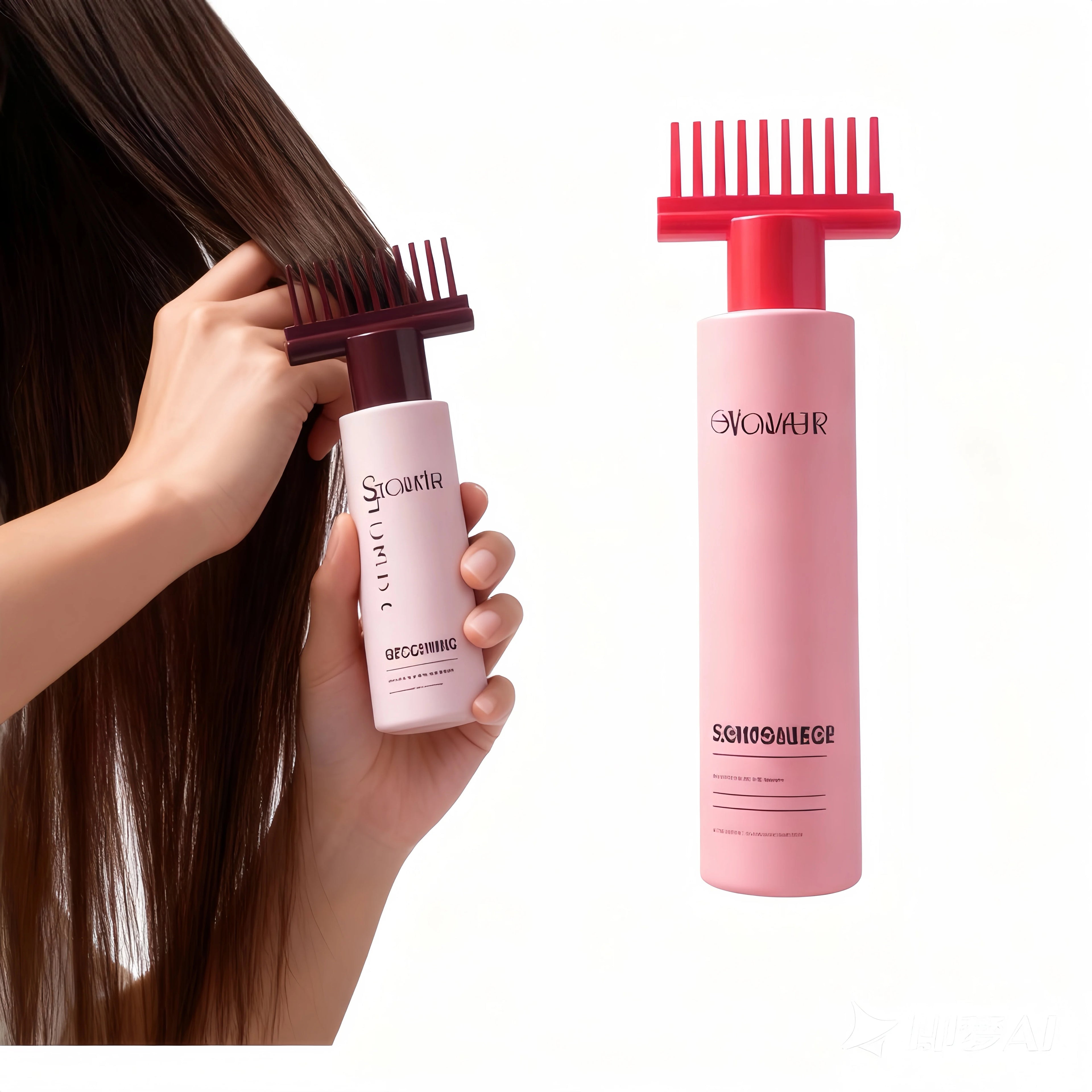 Custom 50ml 60ml 120ml 200ml PET Plastic Hair Oil Comb Bottle Hair Dye Bottle With Comb Loss Growth Scalp Care Treatment Bottle