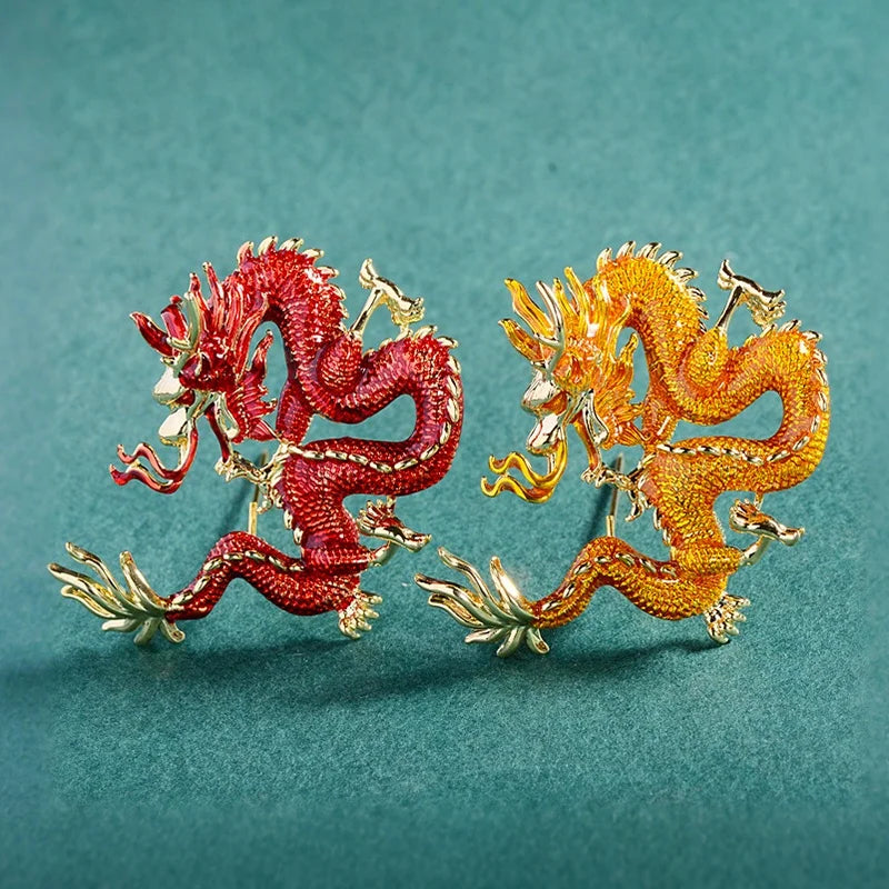 New Chinese Loong Style Enamel Hand-painted Auspicious Brooch Exquisite Copper Atmosphere Zodiac Accessory Brooch Pins Breastpin