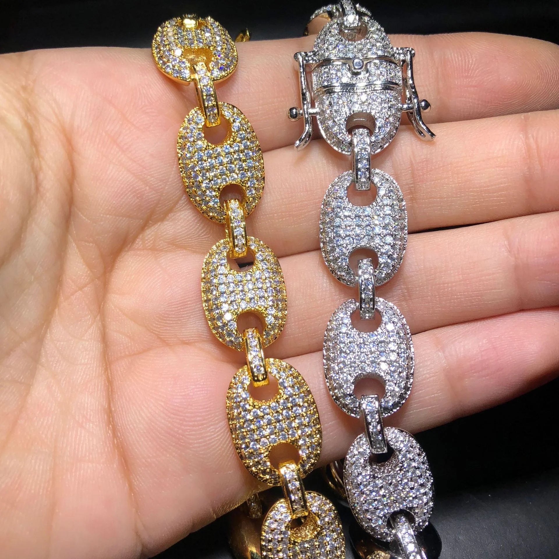 New Arrival AAA Cubic Zirconia Multicolor 13mm Coffee Beans Bracelet Hip Hop Link Chain Men Charms Top Fashion Bracelets Jewelry