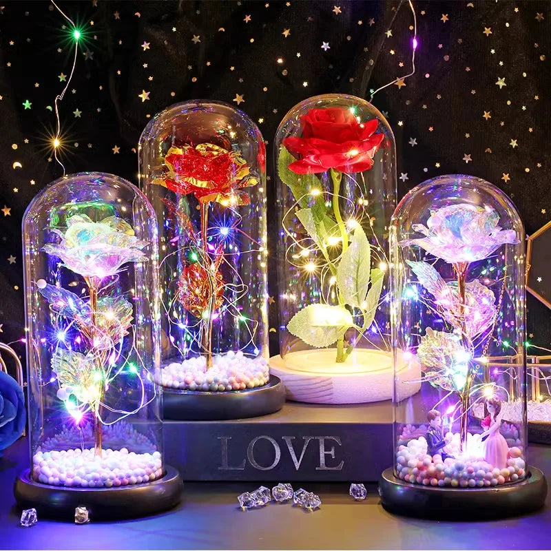 Valentine's Day Mother's Day Gift Arrangement Rose Gold Foil LED Light Preserved Flower Chopstick Plastic Arrangement Pieces