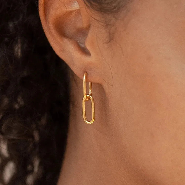 Minimalist Silver Fine Jewelry 925 Sterling Silver Gold Plated Dangle Link Chain Earrings for Women
