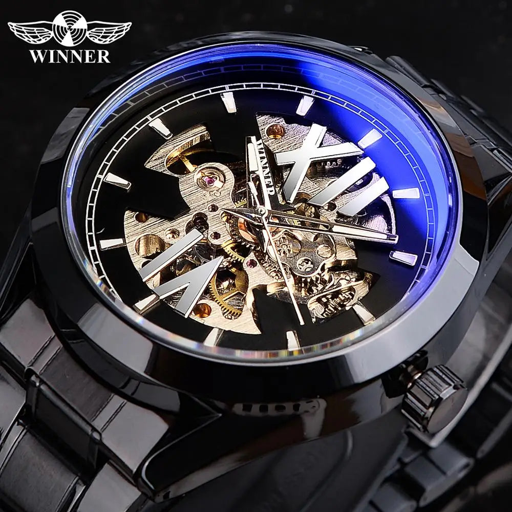 Winner Watch Automatic Stainless Steel Watches Mens Luxury Skeleton Mechanical Waterproof Wristwatch Men's Custom Clock Reloj