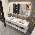 Stainless Steel Bathroom Vanities With LED Light Touch Screen LED Mirror Fashionable Rock Board LED Mirror Cabinets