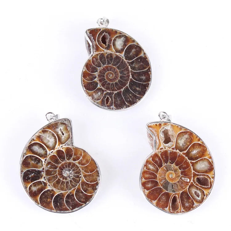 2026 Natural Brown Tiger Eye Gemstone Pendant Necklace Healing Snail Fossil Hexagonal Pointed Reiki Chakra 8*32Mm Wholesale