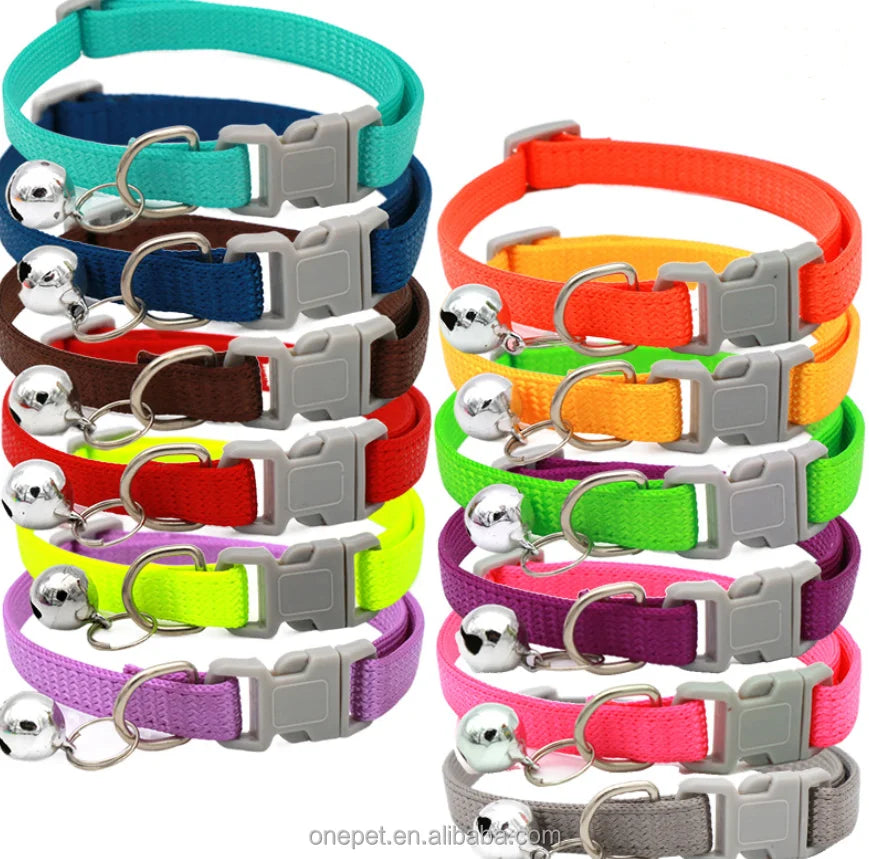 Pet Dog Accessories Small Dog Identification Solid Collar New Warp Knitted PP Dog Bell Collar