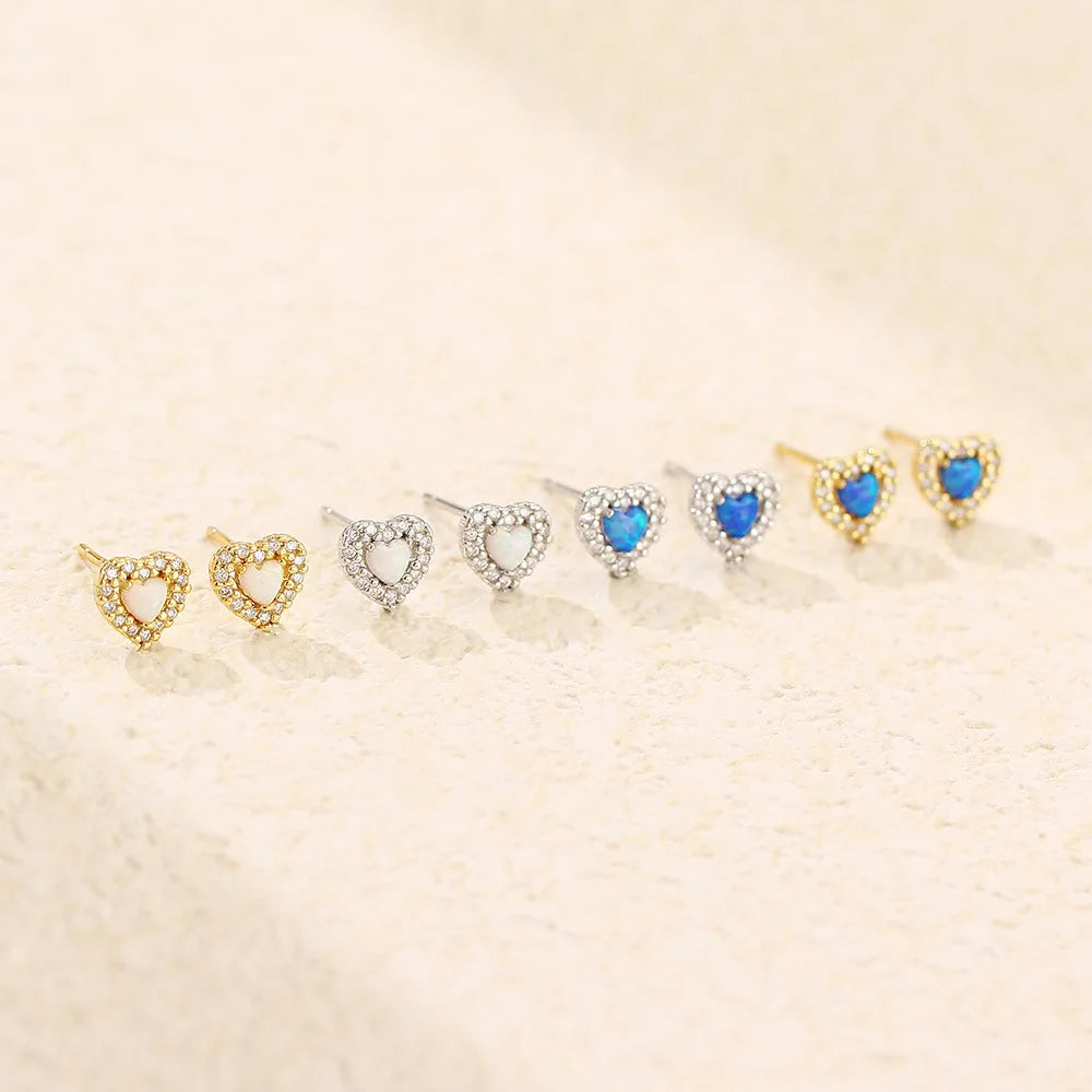 BASQUESUN Factory  New Heart-shaped S925 Silver Inlaid Synthetic Australian Treasure Heart-shaped Small Fresh Ins Style Earrings
