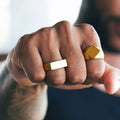 Custom Square Block Bar Ring Silver Gold Color Stainless Steel Hiphop Rock Signet Rings for Women Men Punk Heavy Rings
