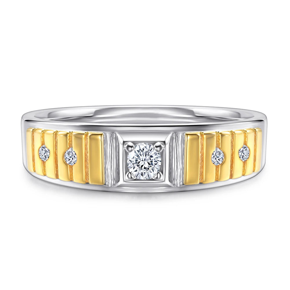 Fine Jewelry Manufacturer 925 Sterling Silver Round Brilliant Cut Double Plated AAA Zircon Ring for Men Wedding Wholesale