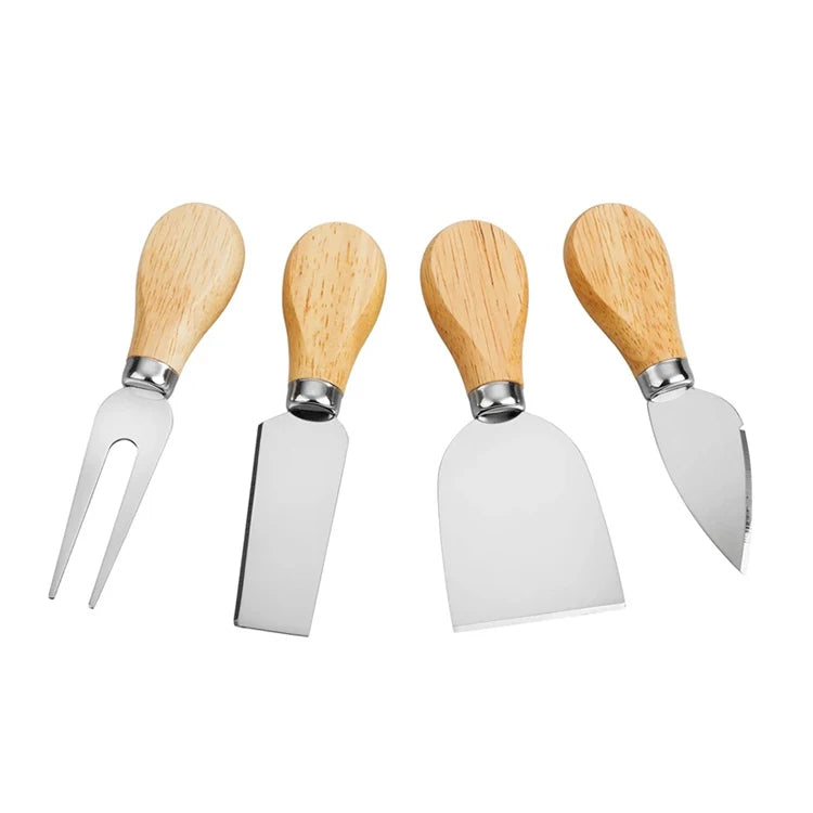 Wood Handle Mini Butter Knife Spatula Fork Stainless Steel Cheese Knife Set Wood Cheese Cutter Knives Set