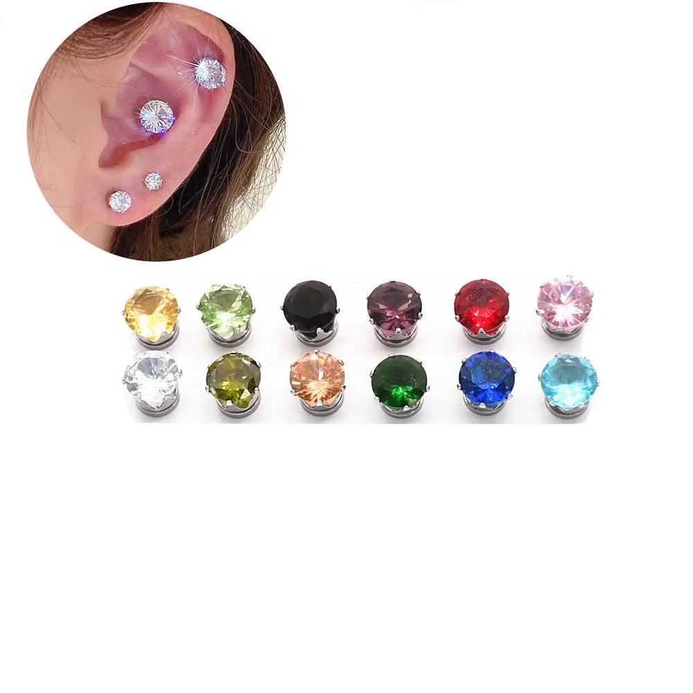 New Arrive No Ear Hole Color Round Zircon Magnetic Earring Stud Unisex Fashion Non Piercing Jewelry for Women