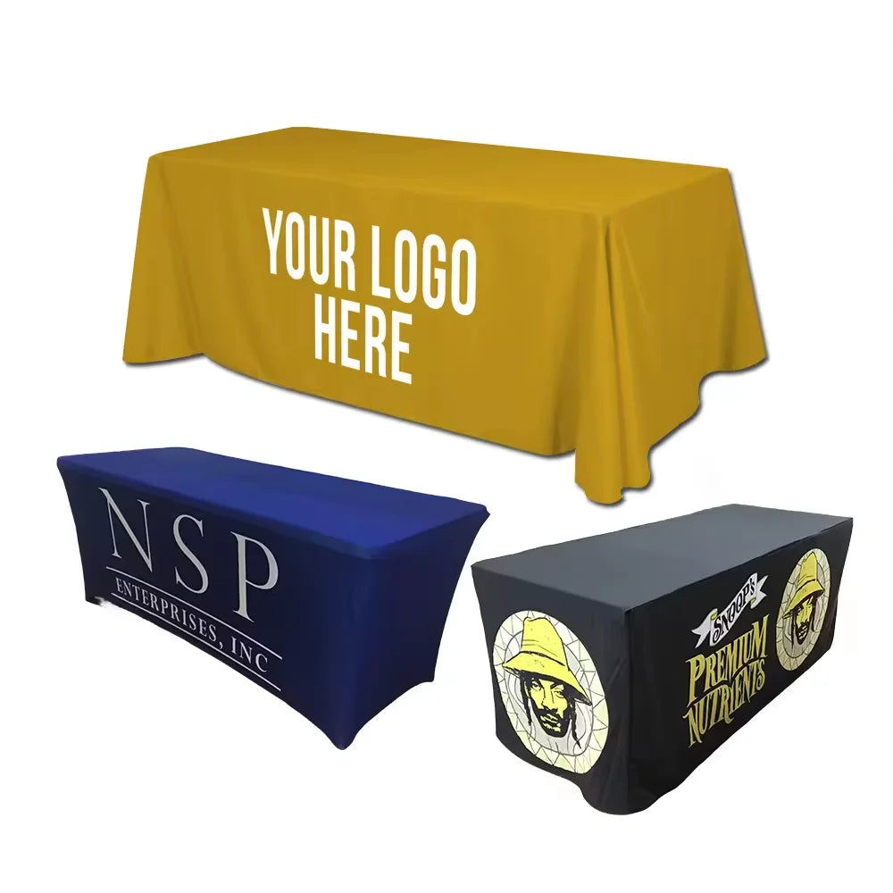 Custom Printed 4ft 6ft 8ft Spandex Stretch Table Cover 250g 290g Fitted Tablecloth for Standard Folding Tables for Advertising