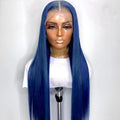 Hot Selling 100% Virgin European Hair Blue Color Straight Wig Cuticle Aligned Hair Transparent HD Lace Front Wigs