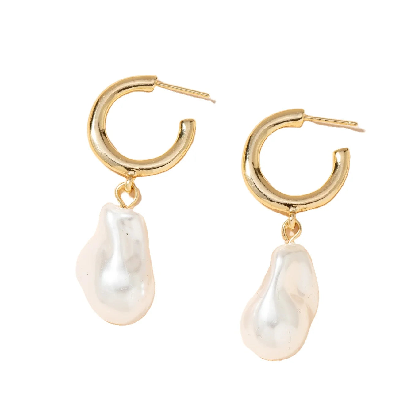 Circle Earrings New Vintage High Imitation Baroque Pearl Earrings Gold Circle Earclip Women Jewelry Golden Punk Round