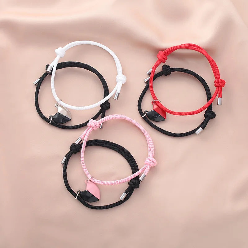 Fashion Heart Shaped Magnetic Attraction Pendant Bracelet Geometric Heart Shape Pendant Adjustable Couple Bracelet