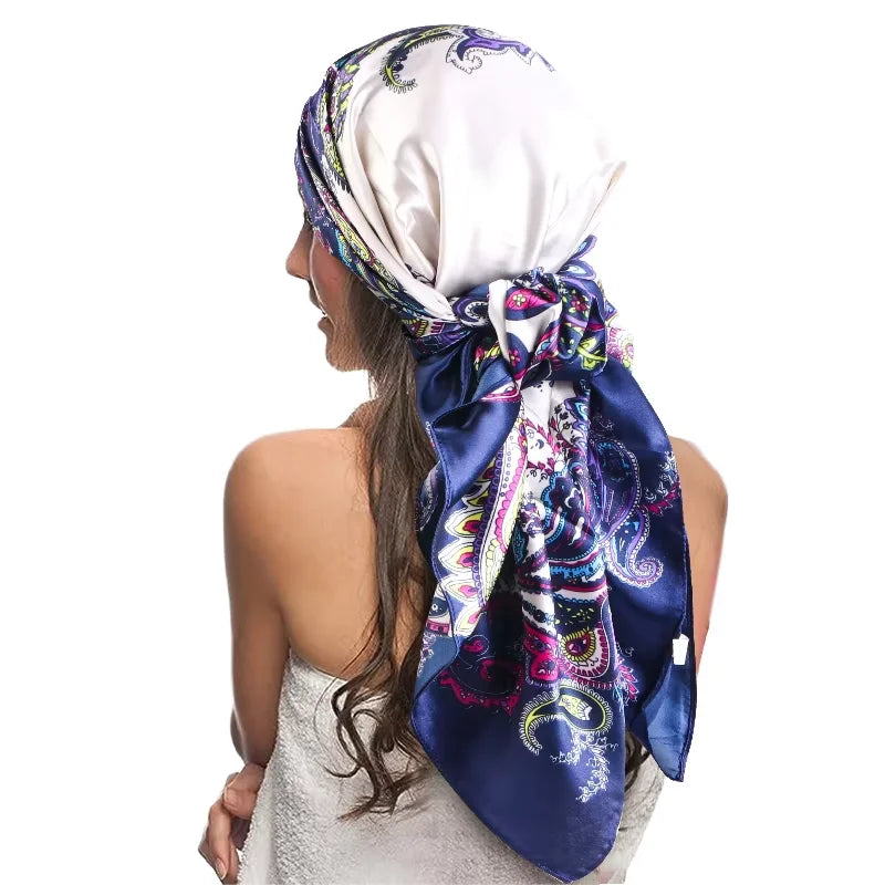 Fashion Turban 90*90cm Square Scarf Paisley Pattern Head Wrap Satin Women's Headscarf Turban